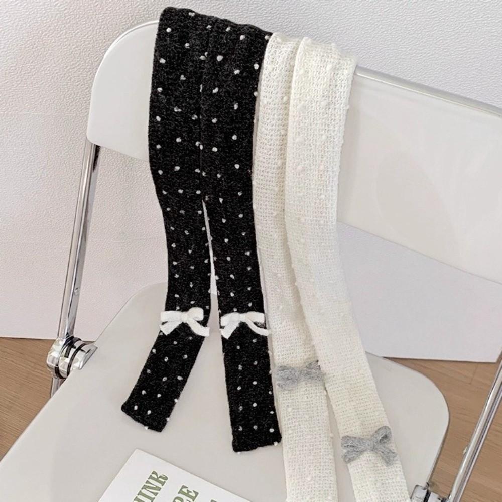 Polka Dot Bow Wool Shawl Y2K Long Narrow Scarves Soft Knitted Scarf  Outdoor