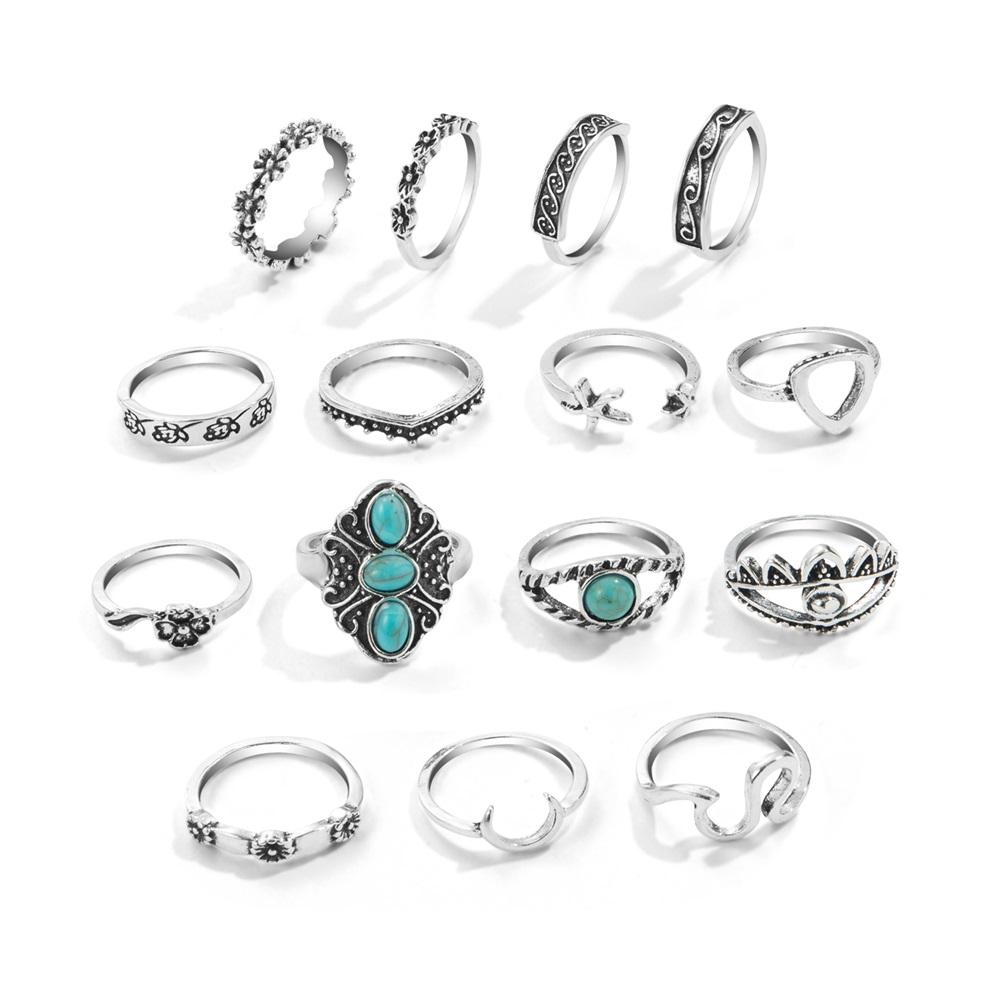 

15 шт./компл., эстетичный винтажный комплект колец, индивидуальный набор колец в стиле панк, готические кольца для женщин, ювелирные изделия в стиле бохо