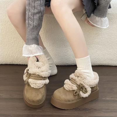 Velcro Fluffy Cotton Shoes Snow Boots Heightened Platform Piled Warm Birkenstocks Women's 2026 Autumn and Winter