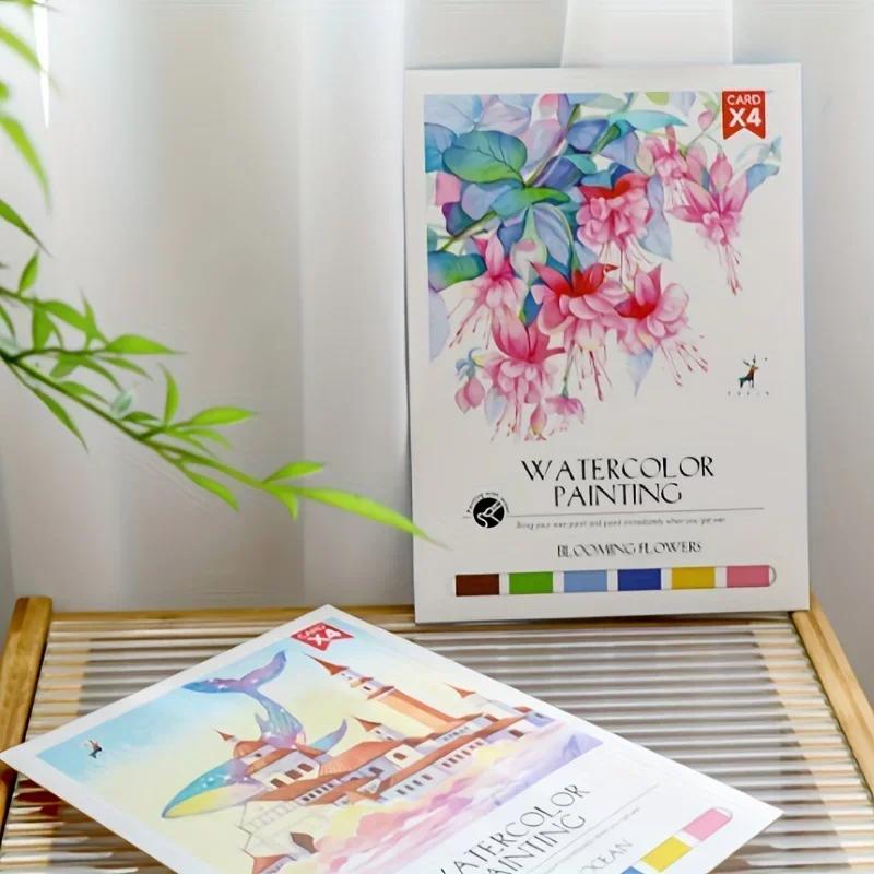 Stress Relief Watercolor Coloring Notebook Set DIY Anxiety Reduction Art Painting Kit Ideal Gift School Supplies English Books