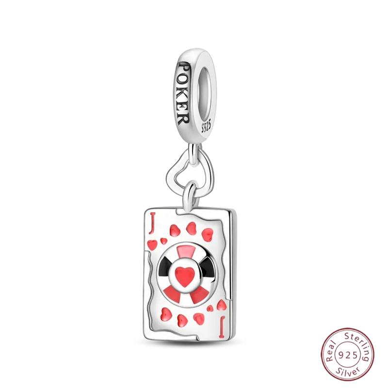 Halloween Charm Copper Poker Card Pendant Beads Black Spade 10-A Royal Flush Red Heart 10-A Charm For Bracelet Woman Jewelry