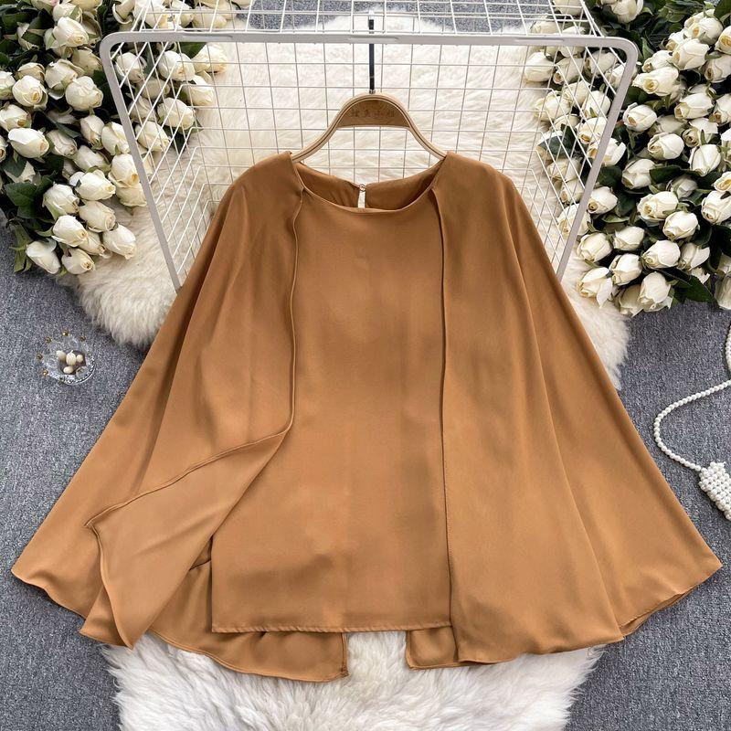 and American Plus size women clothing Design Sense Cape Pullover Shirts Female Senior Sense Royal Sister Wear Temperament Spring Clothing Women's Top