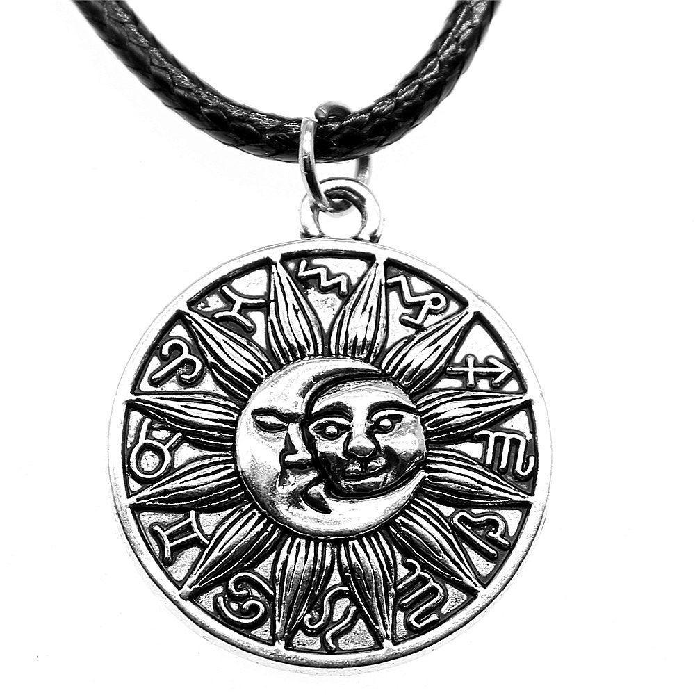 Star Pendant Necklace Vintage Minimalist Moon Sun Charms Cosmic Jewelry With 45cm Leather Chain