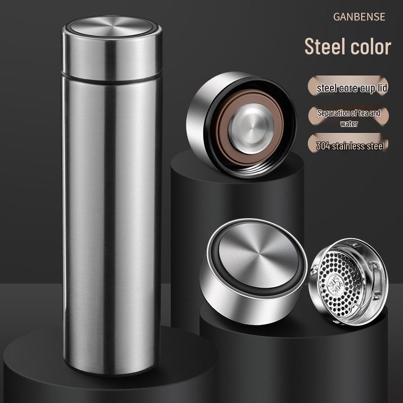 Smart Stainless Steel Insulated Cup with Temperature Display - 304 Vacuum Business Straight Cup for Tea and Water Separation