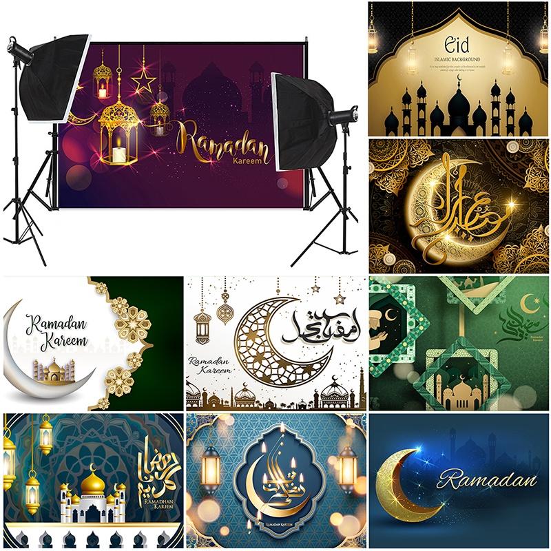 Eid Mubarak Backdrops Mosque Moon Muslim Ramadan Kareem Islamic Festival Portrait Photo Background for Photography Props