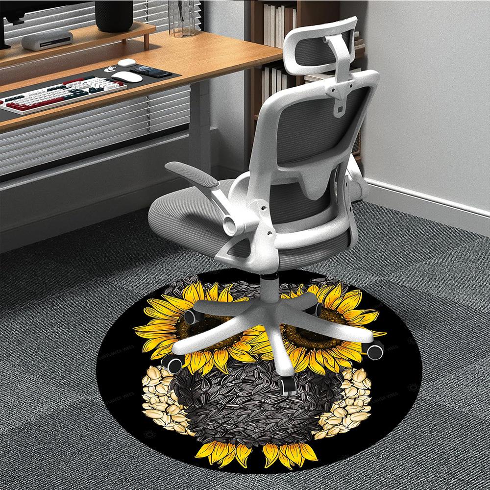 

1pc Sunflower Owl Office Round Area Rug, Indoor Mat Suitable ForOffice, Under Office Chairs Bedroom Living Room Home Decor, Room Deco T056 80cm by 80cm