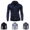 Men Coat Solid Color Slim Streetwear Zipper Ribbed Bottom Sweatshirt for Daily Wear