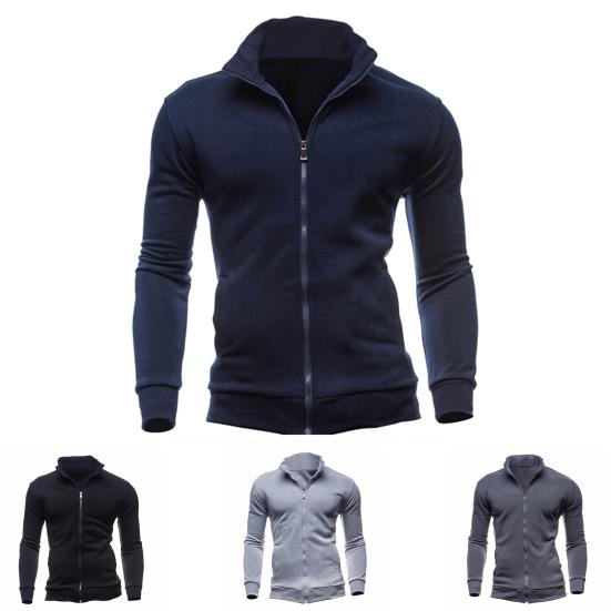 Men Coat Solid Color Slim Streetwear Zipper Ribbed Bottom Sweatshirt for Daily Wear