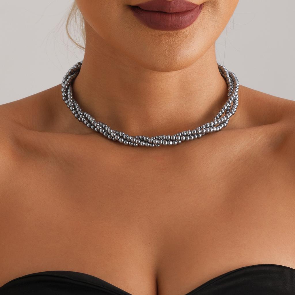 Accessories French Painted Glass Beaded Necklace Braided Neck Chain Light Luxury Textured Clavicle Chain