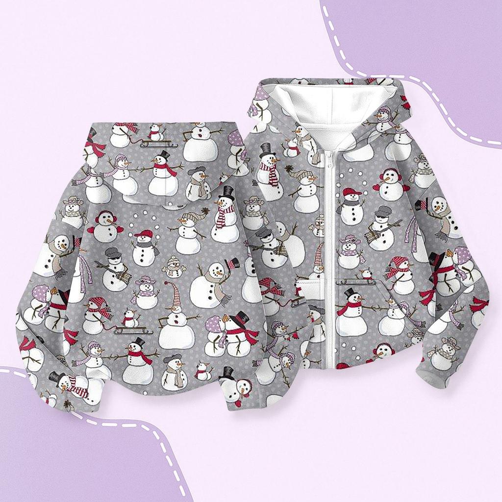 Children's Fashion Christmas Printed Long Sleeved Hooded Sweatshirt, Girls' Hoodie Jacket