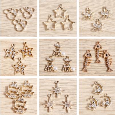 10pcs Crystal Love Heart Animal Owl Fish Moon Star Charms for Jewelry Making Cute Drop Earrings Pendants Necklaces Crafts Supply
