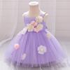 European & American Style One-Shoulder Baby Girl Wedding Dress with 3D Flowers, Ideal for First Birthday or Special Occasion Performance.