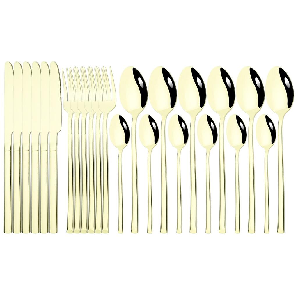 6People Stainless Steel Cutlery Set Knife Fork Tea Spoon Dinner Tableware Black Dinnerware Party Kitchen Flatware Silverware Set