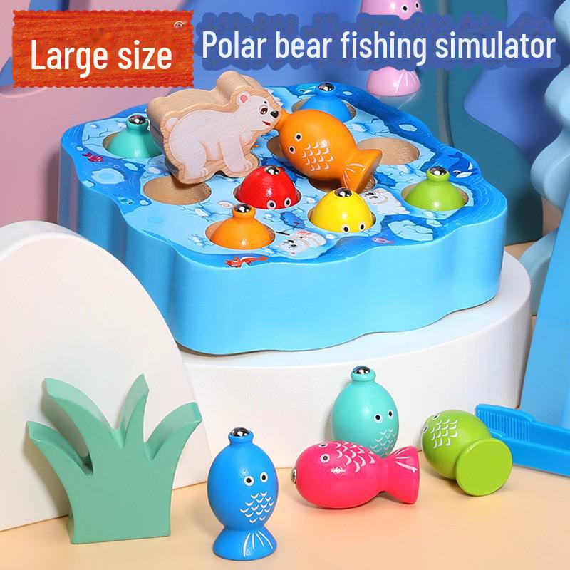 Double-Sided Wooden Magnetic Fishing Toy for Toddlers – Educational Ocean-Themed Bucket with Intelligence-Car Feature