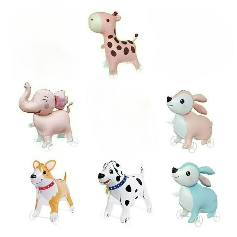 4D Dinosaur Dog Cat Standing Foil Balloons Animals Walking Balloon with Wheel for Kids Birthday Party Decoration Baby Shower