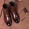 Stivali di Lusso da Uomo Retro Oxfords Scarpe in Pelle da Uomo Stivaletti Business Alta Qualità Stivali Chelsea da Uomo Scarpe Brogue Taglia 39-47