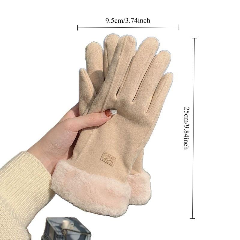 1PAIR Gloves Women's Winter Fleece Thickened Warm Ins Cute Touch Screen German Fleece Autumn and Winter Electric Vehicle Cold-proof Riding Gloves
