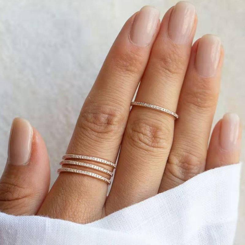 18K PVD Gold Plated Stainless Steel Rings Tarnish-Free Waterproof Simple Dainty CNC CZ Pinky Micro Pave for Party Fine Jewelry