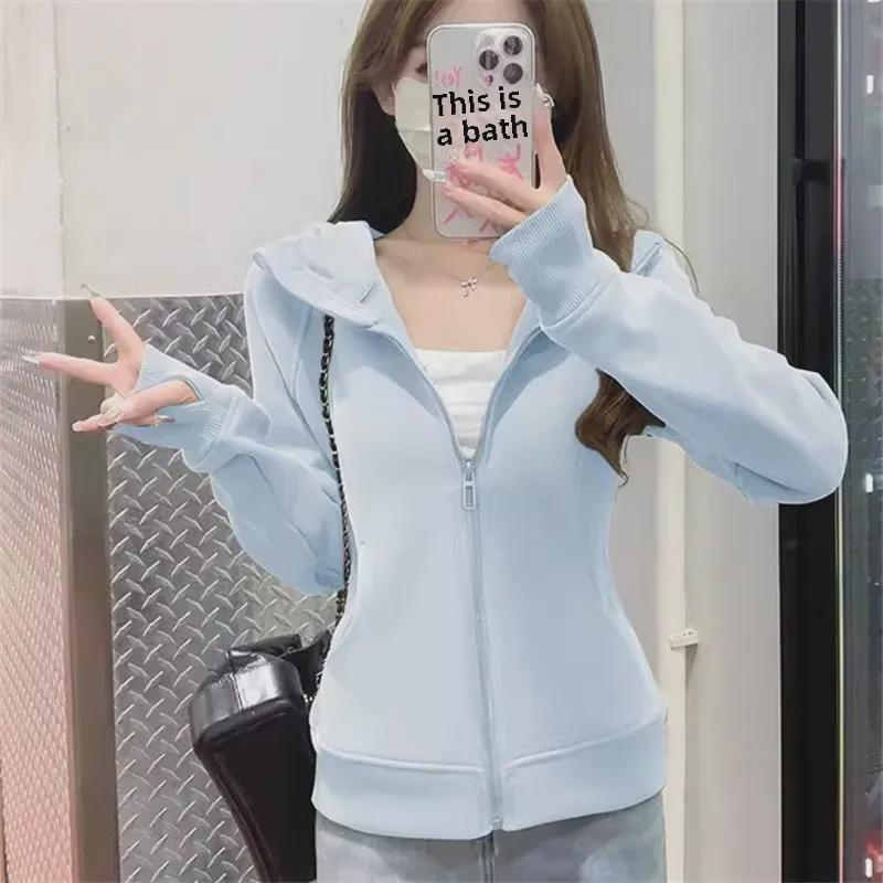 Navy Blue Women's Slim Fit Yoga Sweatshirt - Small, Casual Zipper Cardigan for Spring & Autumn 2025