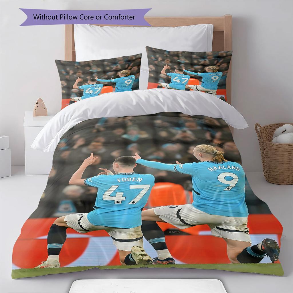 Erling Haaland & Phil Foden Pattern Bedding Home Decoration Birthday Gift ( 1 duvet cover + 2 pillowcase, without core),fan merchandise.