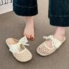 Baotou Half Slippers Women's Outer Wear 2025 Spring and Summer New Low-heeled Lace Bow Mary Jane Cool Slippers