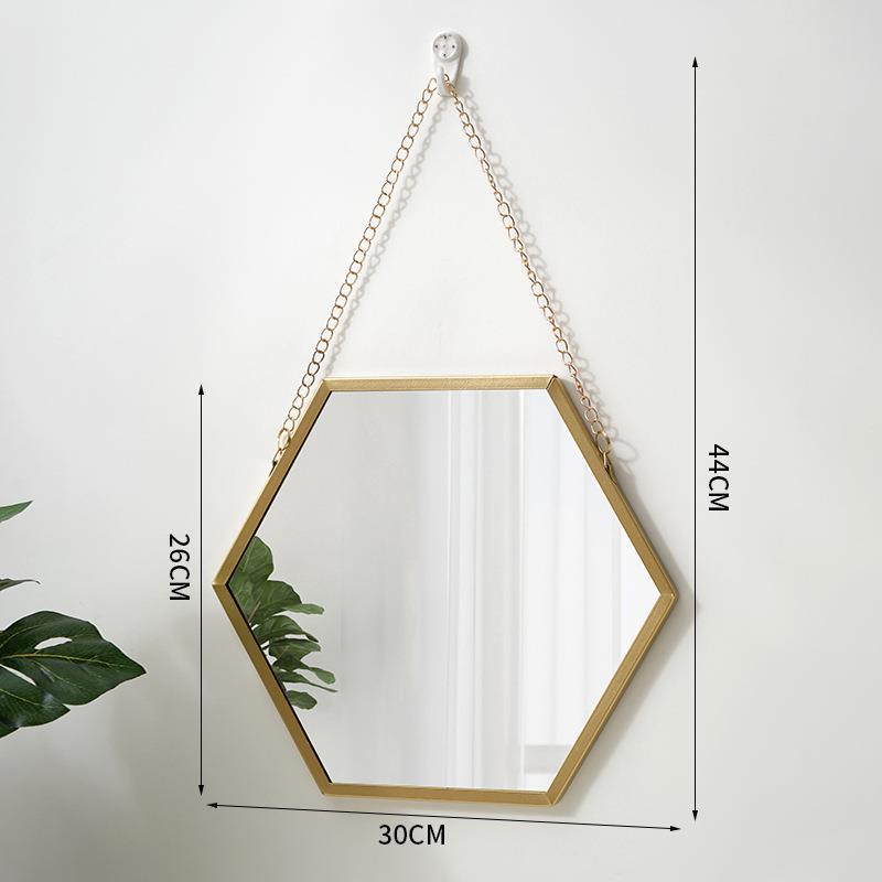 Nordic Iron Hexagonal Wall-mounted Mirror for Bathroom, Dormitory, Washbasin, Wall-mounted Makeup Mirror