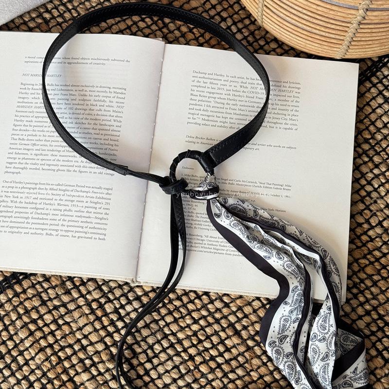 Korean Silk Scarf with Wooden Beads: Trendy, Versatile Waist Chain & Belt for Women