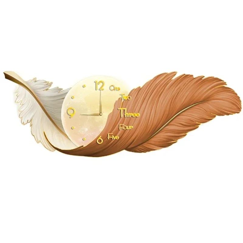 Wall Clock Large Luxury Art Clocks Decor Picture Silent Living Room Wall Feather Decoration Watch Renoj De Pare Home DecorP4M5U3