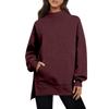 Womens Oversized Sweatshirts Turtleneck Side Slit Solid Color Long Sleeve Pullover Trendy Outfits Clothes with Pocket