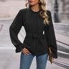 Lace-up Ladies Autumn Long-sleeved Lace Pleated Women Shirt