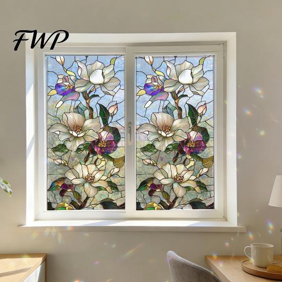 Stained Glass Effect Sticker Rainbow Window Privacy Film, Decorative Static Cling Stickers, Heat Control & UV Blocking Cling, Waterproof 100x45cm for