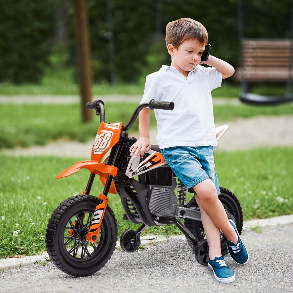12V Kids Electric Motorbike, Kids Electric Ride on motorcycle w/ Twist Grip Throttle, Training Wheels, Orange