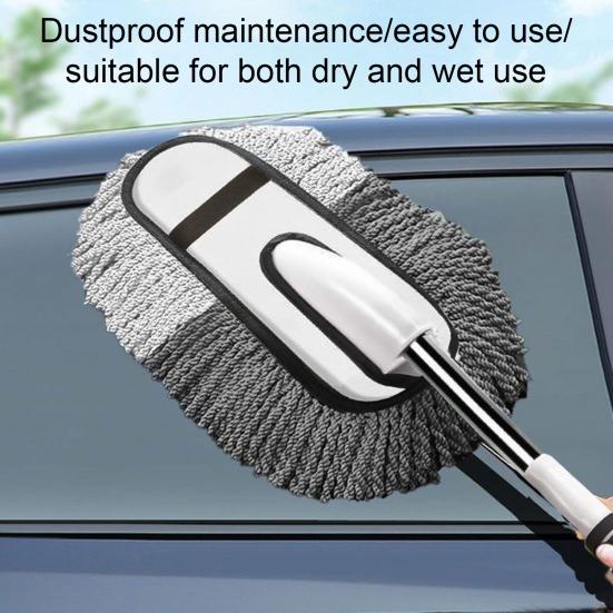 Extendable Car Dust Cleaning Kit with Soft Microfiber Head And Stiff Rim Brush Telescoping