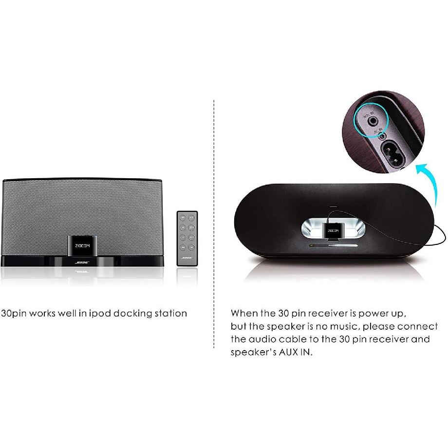 ZIOCOM [Upgrade] 30 Pin Bluetooth Adapter Audio Receiver for Bose iPod iPhone SoundDock and Other 30 Pin Dock Speakers, Upgrade Old SoundDock with 30