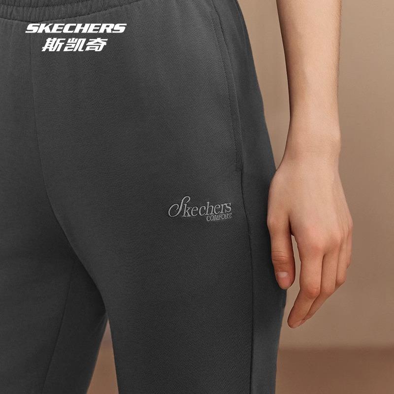 Skechers Soft Comfortable Versatile Wide Leg Flared Pants Women bottoms Oyster-Black L225W110-02KY