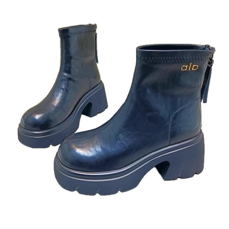 cm high-heeled elastic thin boots children's leather thick-heeled short boots thick-soled heightening Martin boots women's Chelsea boots