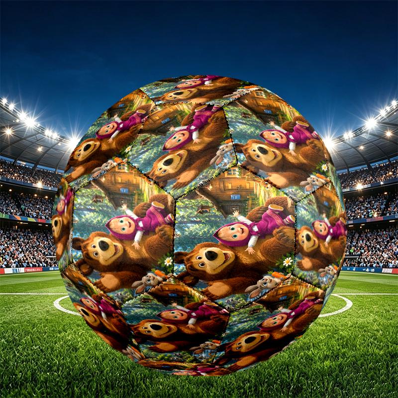 Masha and The Bear Print Size 5 Soccer Ball, PU Wear Resistant Football for Match Training and Daily Practice, Birthday Gift for Soccer Fans