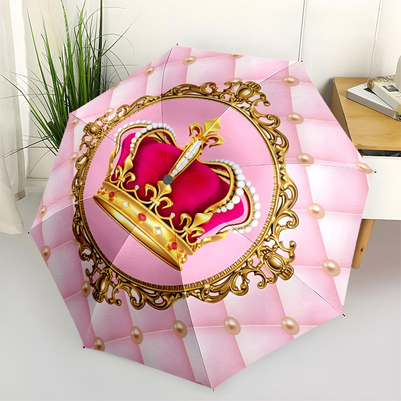 

1pc Crown Decor Automatic Folding Umbrella - Portable Collapsible Design, 8-Rib Iron Frame, Durable Fabricyy251125004