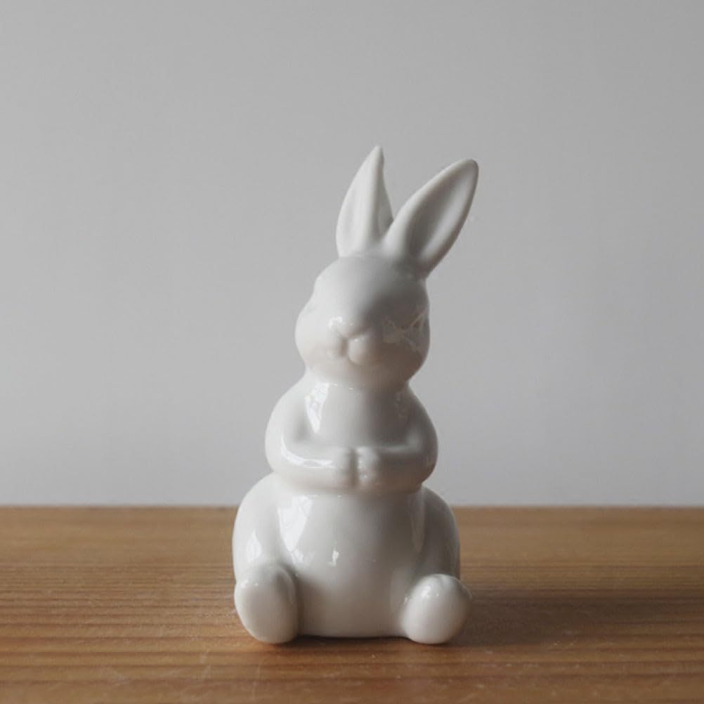 NUOBESTY Rabbit Figurine, Cute Easter Decoration, White Ceramic Rabbit Figurine, Nordic Style, Room Decor, Gift, Set of 2 (AB Style)