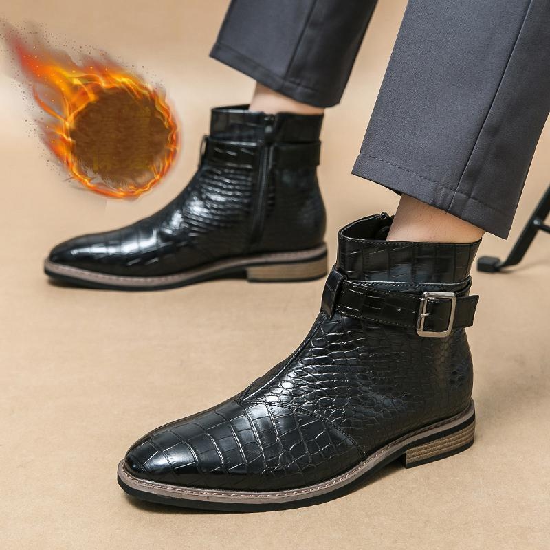 Men’s Winter Warm Chelsea Boots Motorcycle Boots Retro Dress Tuxedo Wedding Men Ankle Boots Plus Size