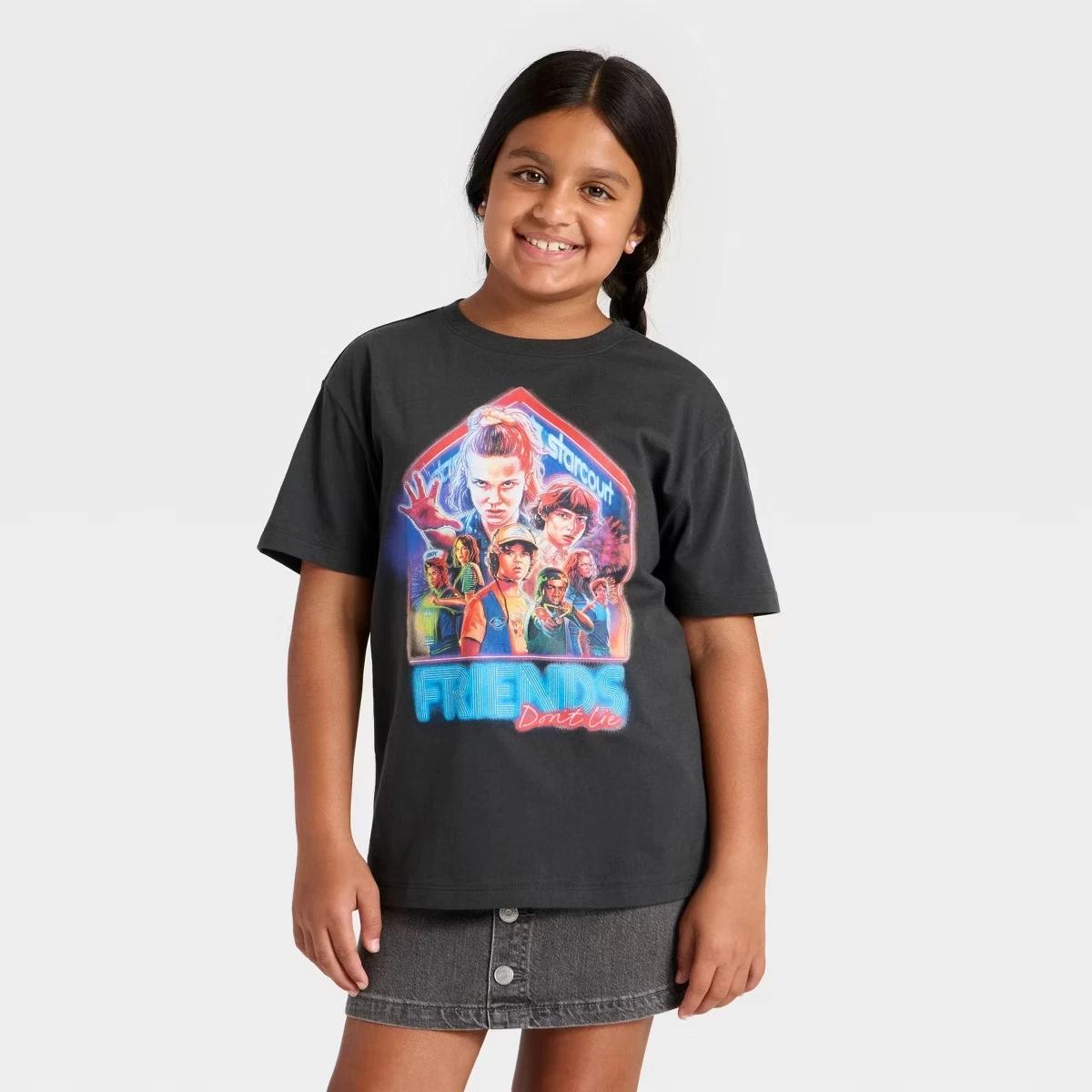 Stranger Things Friends Don t Lie Eleven Graphic Youth Girls Shirt NWT Small 2XL