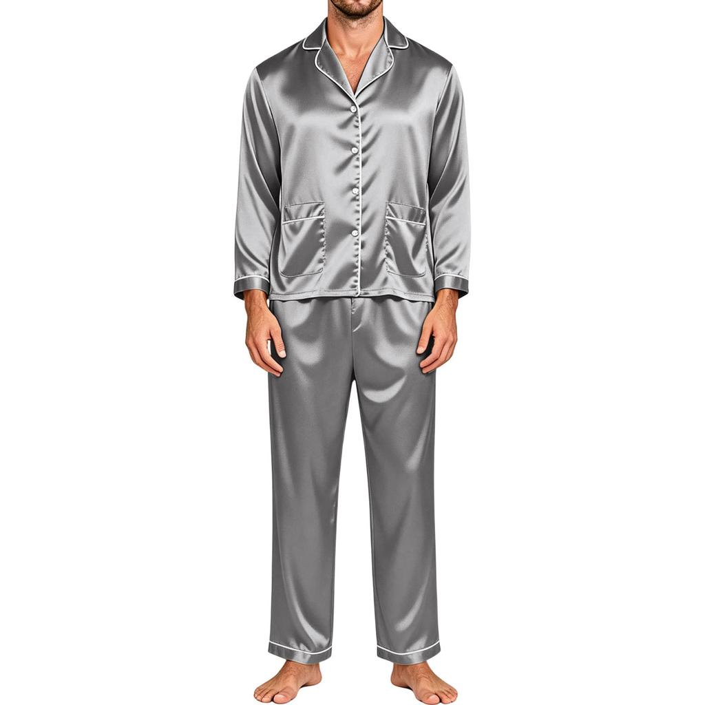 Men's Matching Couple Pajama Set Long Sleeve Button-Down Top and Pants Loungewear Sleepwear Set for Home
