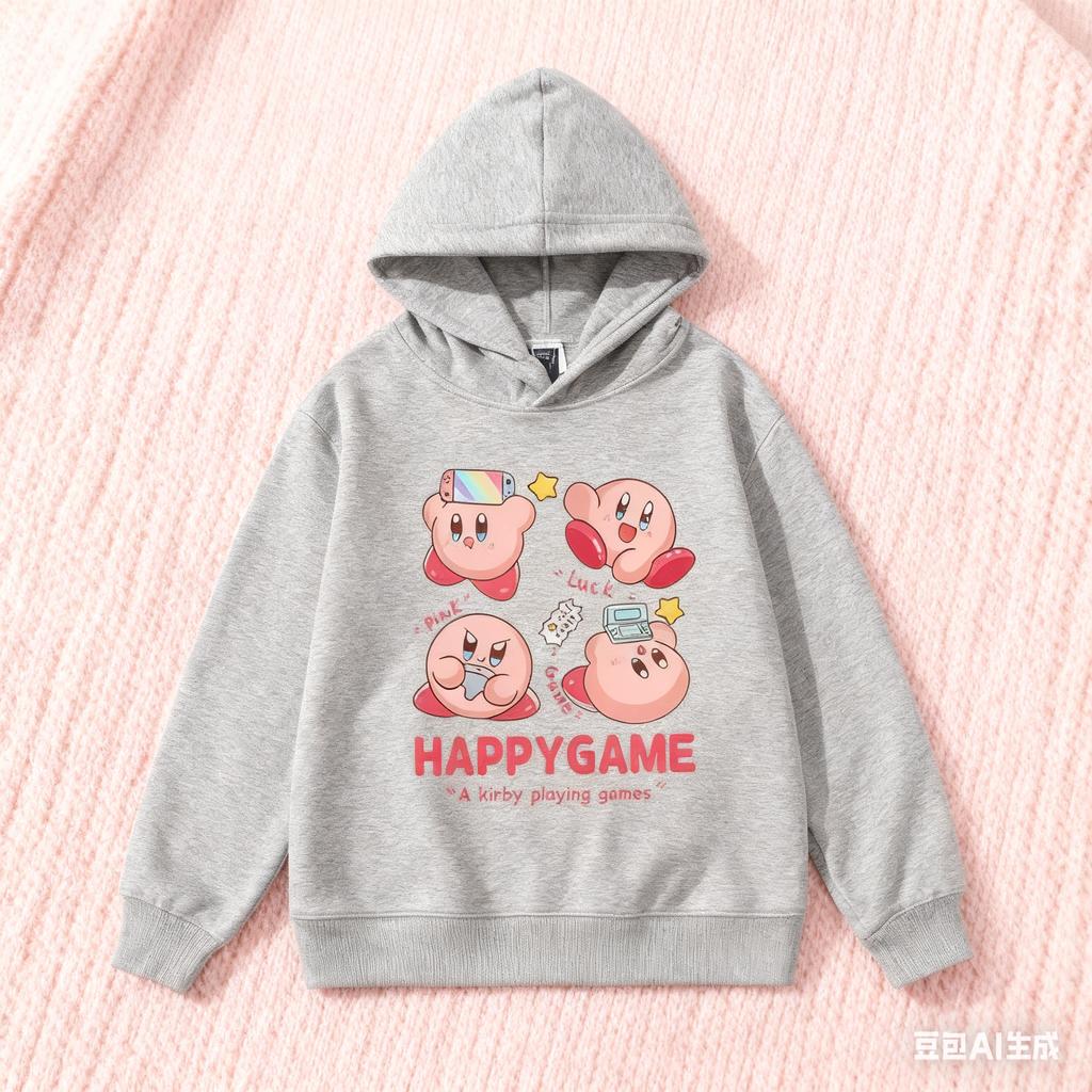 Star Kirby Musterdruck Kinder Kapuzensweatshirt Junge Mädchen Herbst Winter Täglich Outdoor Urlaub Lässig Locker Warm Sportbekleidung