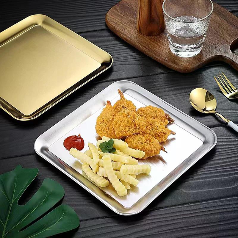 Luxury Square Stainless Steel Serving Tray,Coffee Tray,Desserts – Elegant Serving Platters For Cafe, Restaurant Bathroom Tray