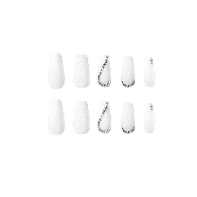 24 buc./set Unghii rapide, inimă mată albă cu diamante, autocolant pentru unghii false, purtabil, rezistent la apă, manichiură, unghii finisate