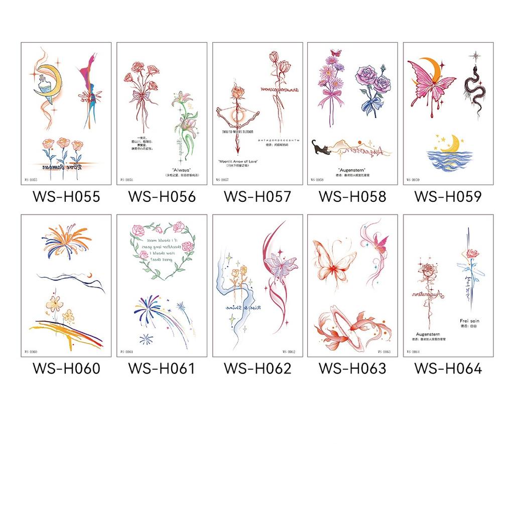 10pcs Women Aesthetic Temporary Tattoos Stickers Flower Waterproof Long Lasting Arm Clavicle Finger Disposable Fake Tattoos
