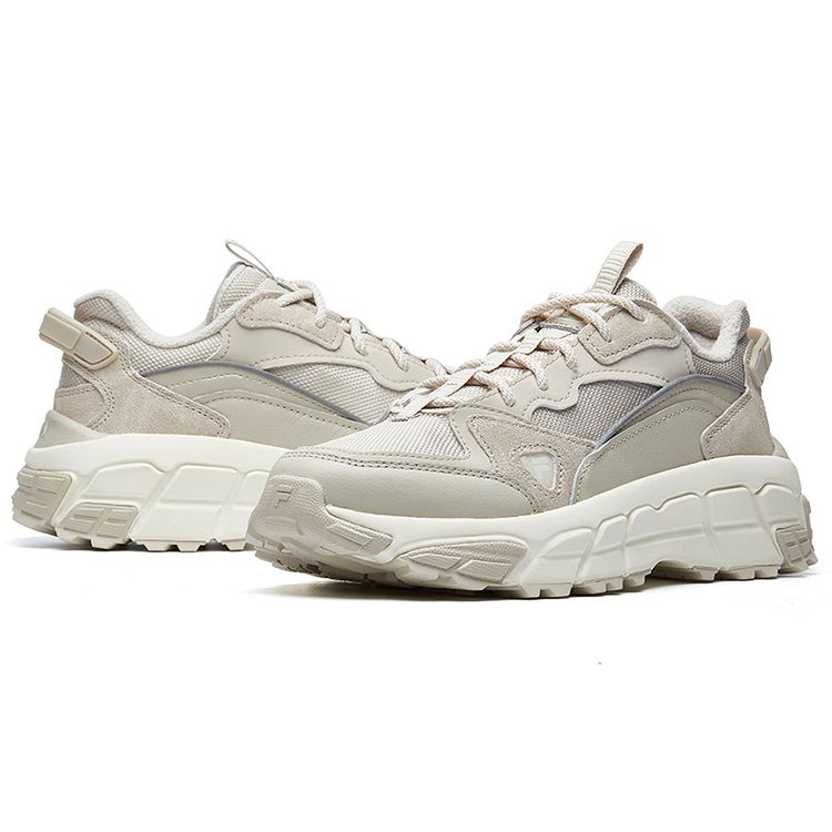 Fila Skyrunner Mesh Fabric Synthetic Leather Comfortable Versatile Low-Top Casual Shoes Women Sneaker Oatmeal-Gray F12W041135FSS