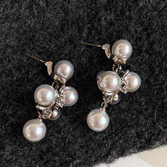 1 Pair Faux Pearls Dangle Earrings for Women, Gold Plated Grape Cluster Drop Earrings, Prom Wedding Bridal Jewelry