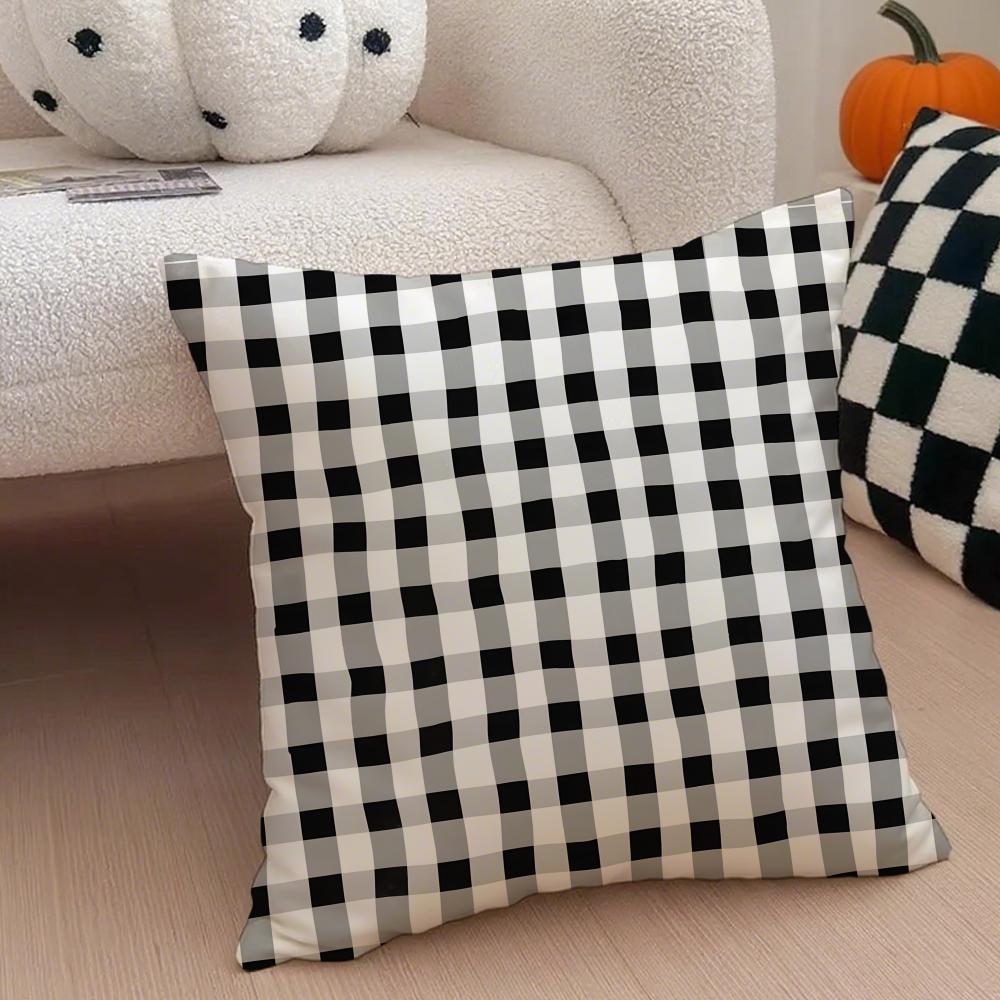 Blackandwhite Pattern Cushion Cover Throw Pillow Cover Hidden Button Durable Polyester Chair Cushion