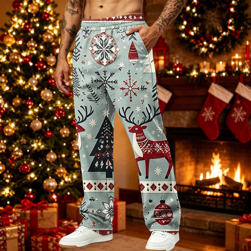 Herren Weihnachtshosen mit Aufdruck Lockerer Schnitt Lässige Jogginghosen mit Taschen